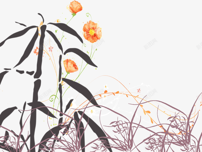 手绘向阳花兰草png免抠素材_新图网 https://ixintu.com 兰草 向阳花 手绘 植物 花草 边缘装饰