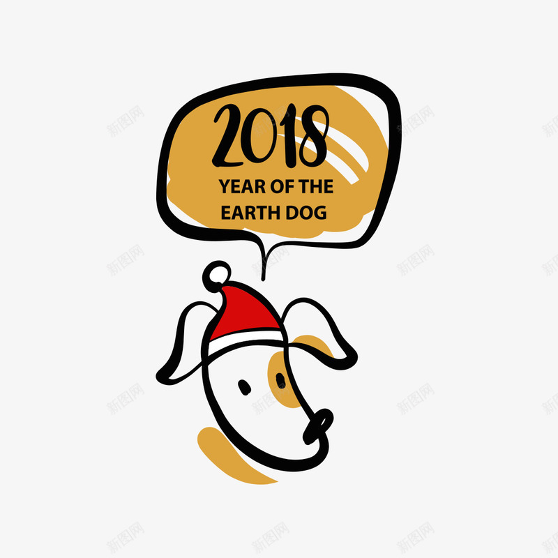 2018新年可爱小狗创意图案png免抠素材_新图网 https://ixintu.com 2018 创意 可爱 吉祥物 小狗 帽子 手绘 新年 气泡 红色 线条 装饰