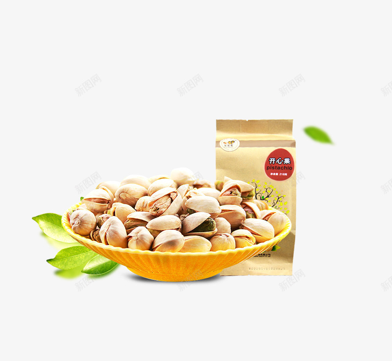 美味开心果png免抠素材_新图网 https://ixintu.com 养生 包装 坚果 小吃 干货 绿叶 美味 营养丰富 零食