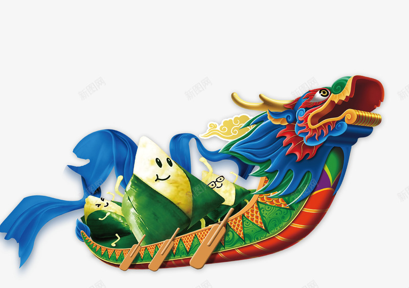 卡通龙舟粽子矢量图ai免抠素材_新图网 https://ixintu.com 矢量卡通粽子 端午节食物 粽子 龙舟 矢量图