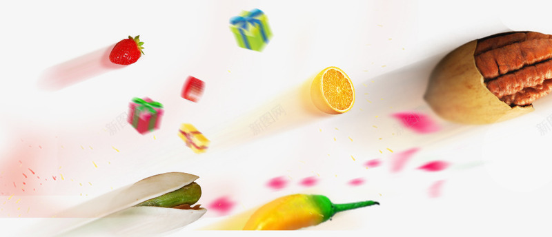 飞行的水果坚果psd免抠素材_新图网 https://ixintu.com 产品实物 促销装饰 坚果 水果