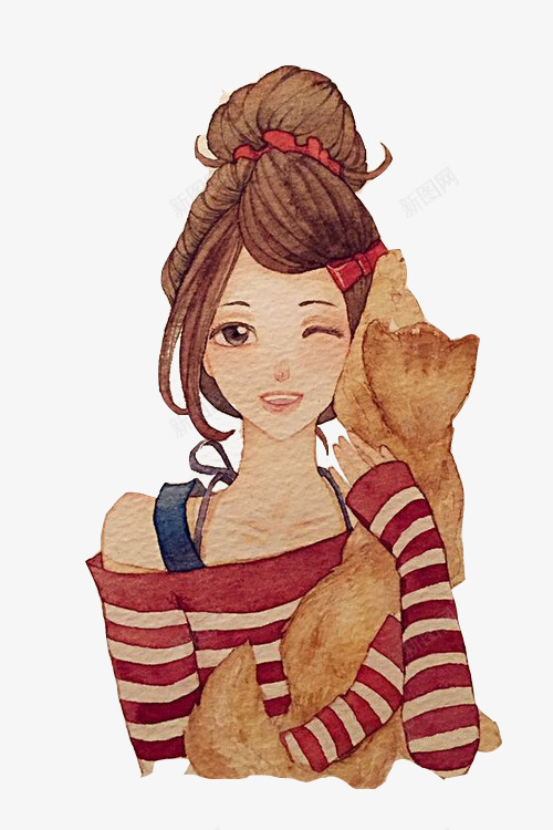抱猫的少女png免抠素材_新图网 https://ixintu.com 少女 彩绘 抱猫