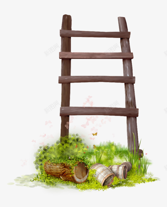 梯子png免抠素材_新图网 https://ixintu.com 木梯 梯子 田园 花草