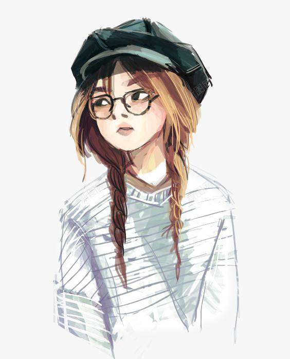 文艺麻花辫女生png免抠素材_新图网 https://ixintu.com 卡通 手绘 插画 文艺 画家帽 眼镜 麻花辫