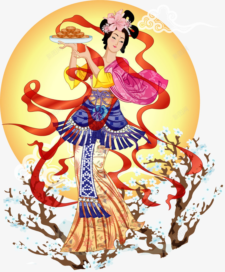 七夕中秋嫦娥矢量图ai免抠素材_新图网 https://ixintu.com AI矢量素材素 七夕 中秋 免费PNG 嫦娥 月饼 梅花 矢量图
