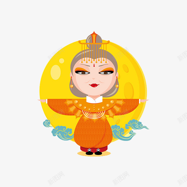 皇母娘娘png免抠素材_新图网 https://ixintu.com 中秋素材 人物 卡通 圆月 手绘 月亮