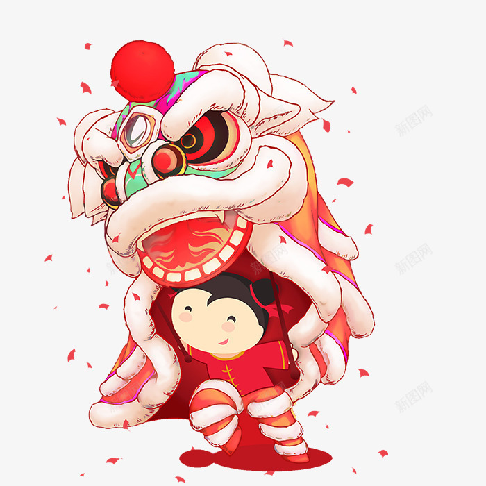 手绘舞狮子的小女孩png免抠素材_新图网 https://ixintu.com 免抠图 小女孩 效果图 狮子 舞狮子 装饰图 装饰画