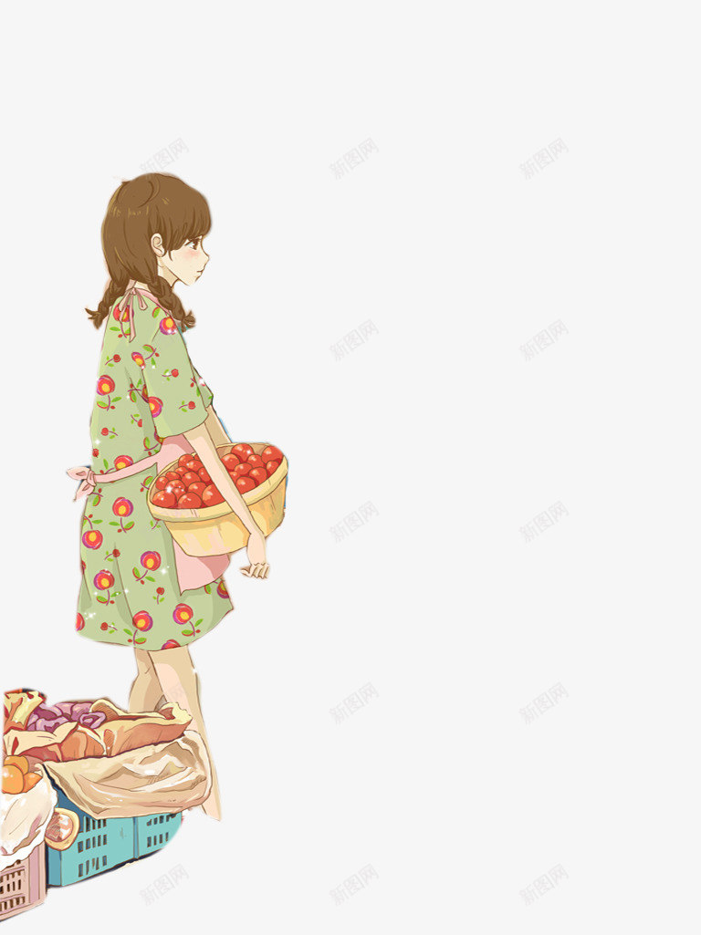 提篮子的少女卡通png免抠素材_新图网 https://ixintu.com 卡通 少女 篮子