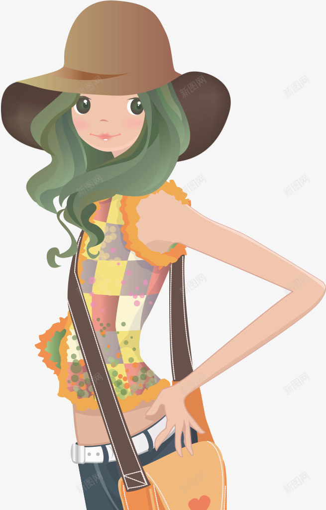 卡通女孩矢量图ai免抠素材_新图网 https://ixintu.com 卡通人物 女汉子 礼帽 背包 矢量图