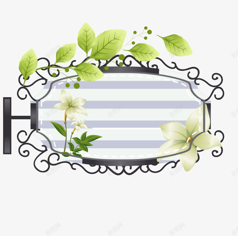 招牌png免抠素材_新图网 https://ixintu.com 复古吊牌 招牌 花草牌 铁艺店招