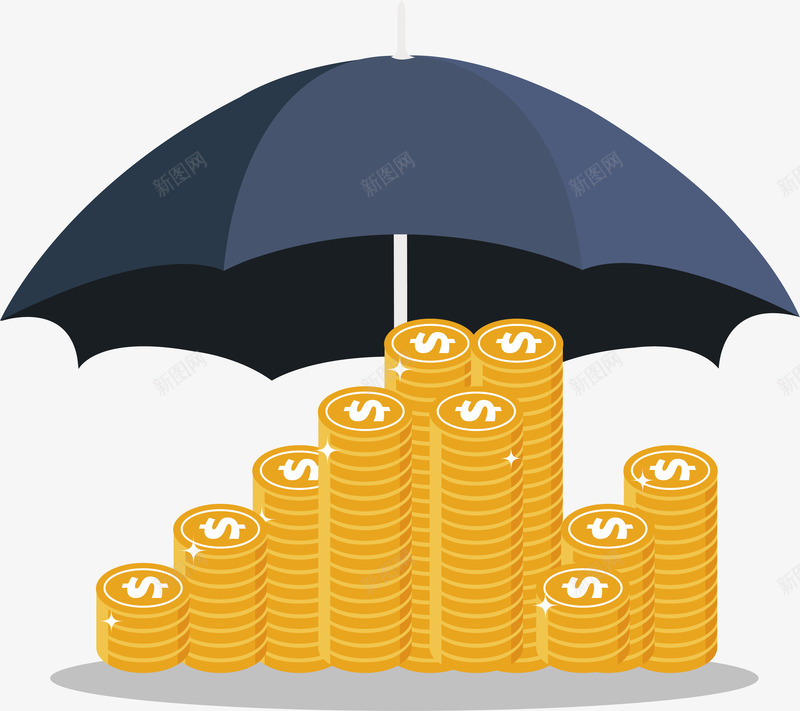 雨伞下的金币堆财产矢量图ai免抠素材_新图网 https://ixintu.com 保护财产 矢量png 财产 财产安全 金币堆 雨伞金币 矢量图
