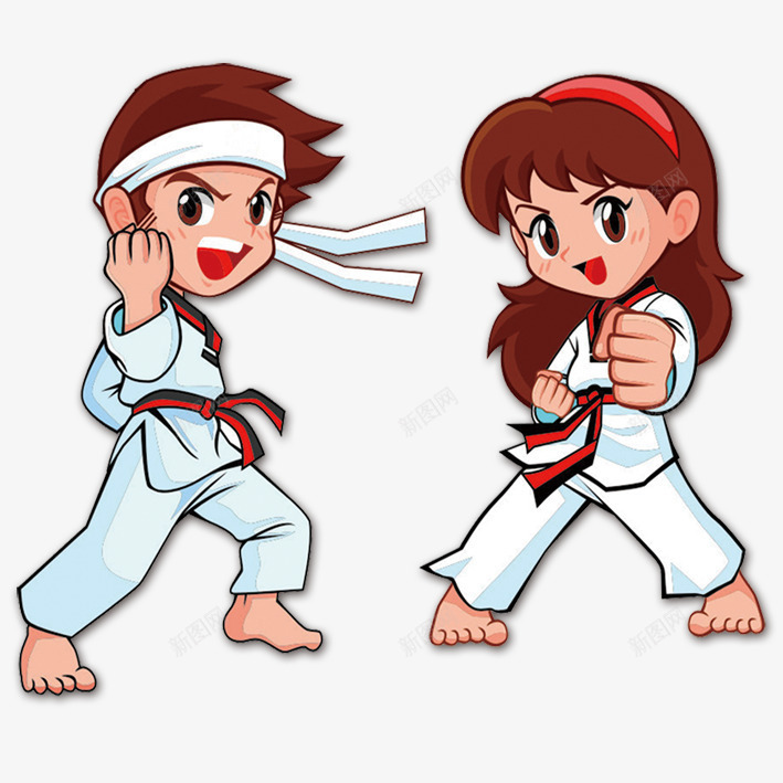 跆拳道psd免抠素材_新图网 https://ixintu.com 功夫女孩 卡通人物 武功切磋 跆拳道