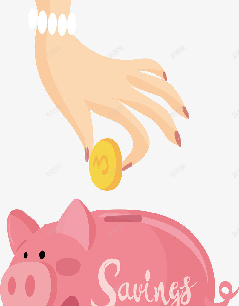 向存钱罐投入金币png免抠素材_新图网 https://ixintu.com 小猪存钱罐 矢量png 粉色小猪 金币