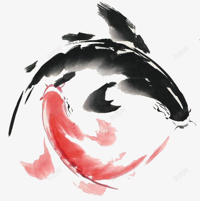水墨阴阳鱼图png免抠素材_新图网 https://ixintu.com 水墨 红色 阴阳 阴阳鱼 黑色