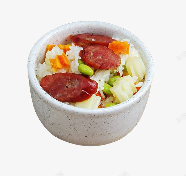腊味焖饭png免抠素材_新图网 https://ixintu.com 山药 快手美食 米饭 美食素材 胡萝卜 腊肠 餐饮素材 黄豆
