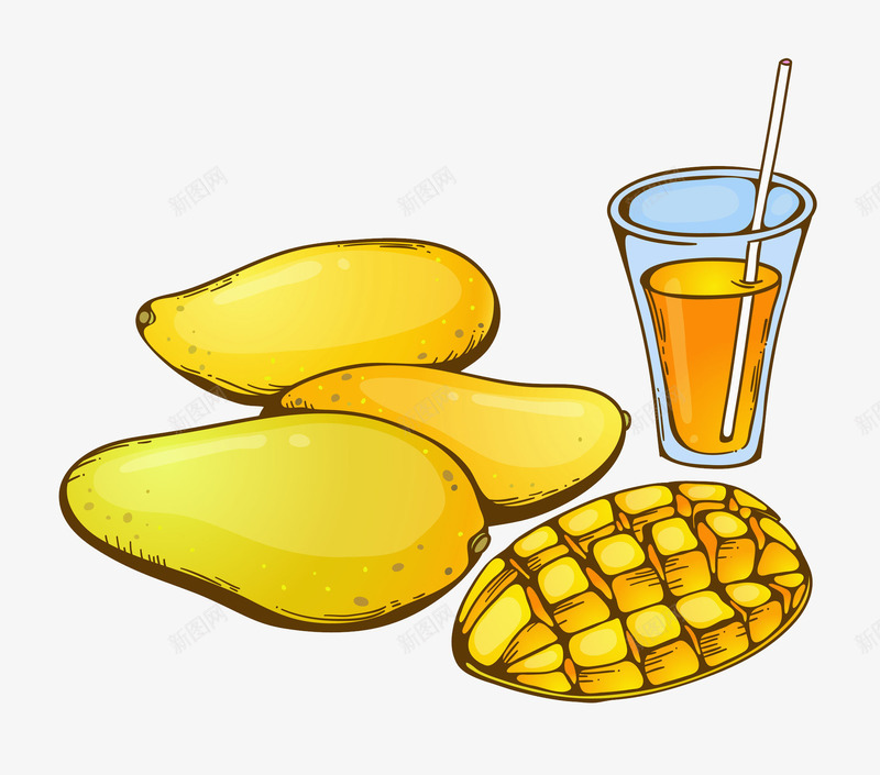 卡通黄色芒果图png免抠素材_新图网 https://ixintu.com 卡通 吸管 插图 杯子 果实 甜美的 装饰 鲜榨
