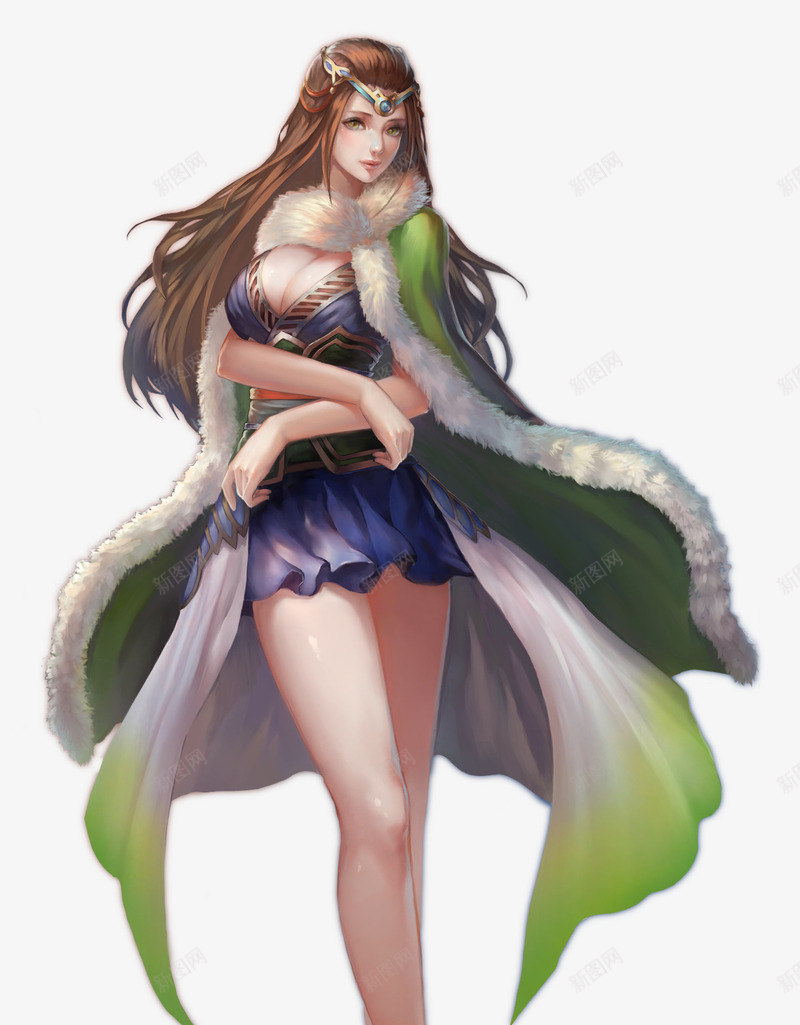 古风优雅绿披风少女手绘png免抠素材_新图网 https://ixintu.com 优雅 古风 少女 披风