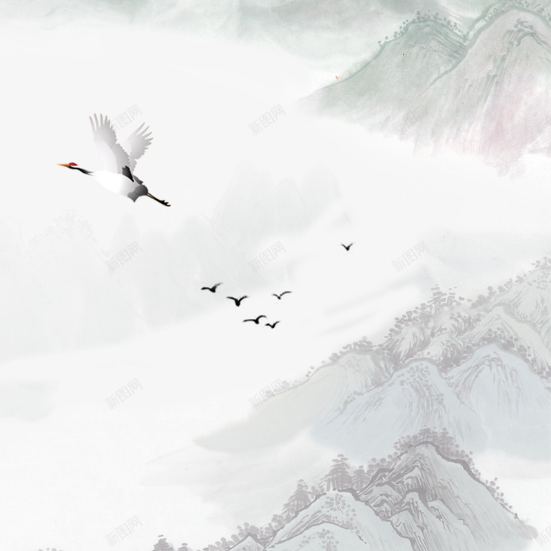 山水飞鸟泼墨水墨画png免抠素材_新图网 https://ixintu.com 国画 山水画 水墨画 泼墨山水 烟雾 飞鸟