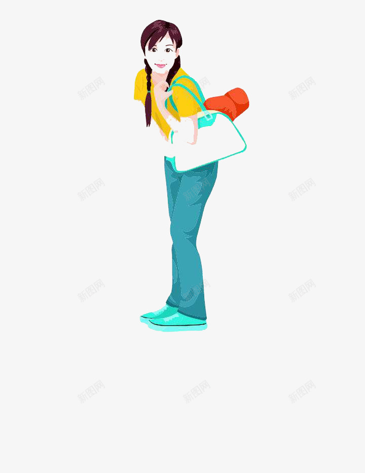 少女弯腰青春洋溢微笑png免抠素材_新图网 https://ixintu.com 五十六个民族 少女 开心 弯腰 快乐 牛仔裤 球鞋 背包 青春