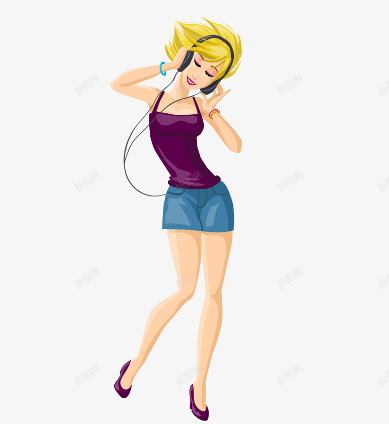 卡通时尚美女戴耳机听音乐跳舞矢png免抠素材_新图网 https://ixintu.com 卡通时尚美女戴耳机听音乐跳舞矢量图免费下载 卡通美女 听音乐 性感美女 戴耳机 模特美女 耳机音响广告 舞动 跳舞