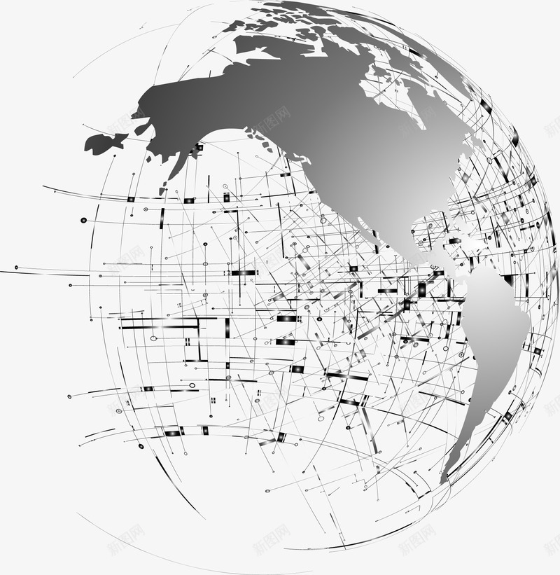 黑白线条地球png免抠素材_新图网 https://ixintu.com 免抠PNG 创意地球 地球投影 地球背景 科技背景 线条感
