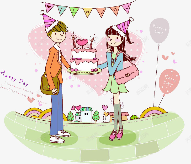 拿着蛋糕的情侣png免抠素材_新图网 https://ixintu.com 卡通 幸福 手托着蛋糕 浪漫情侣 蛋糕