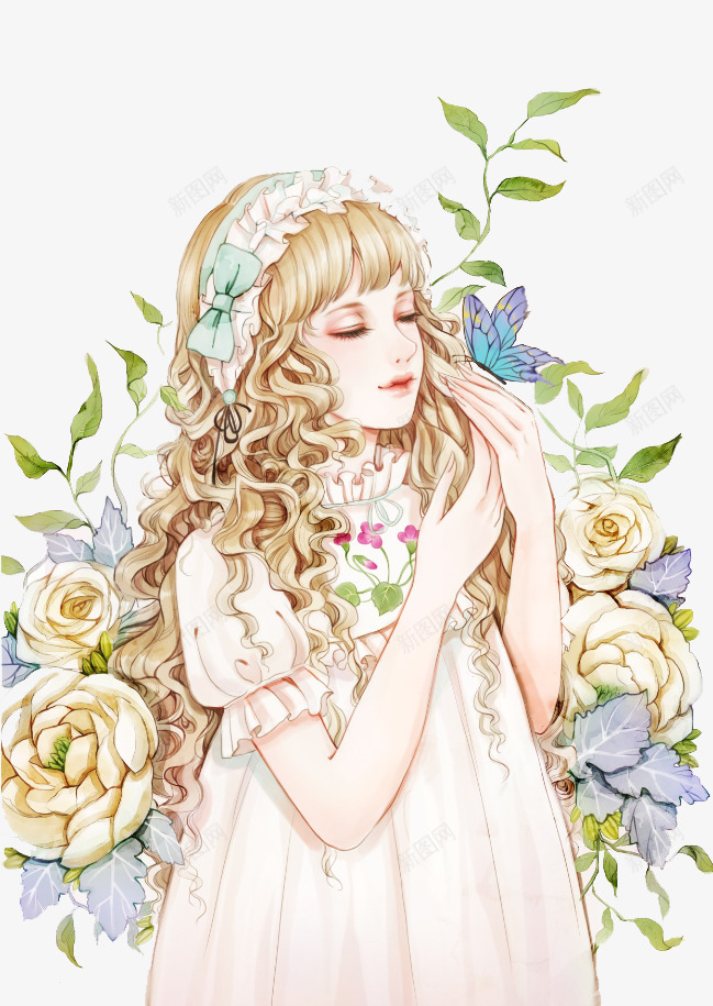 清新少女矢量图eps免抠素材_新图网 https://ixintu.com 少女 清新 花草 矢量图