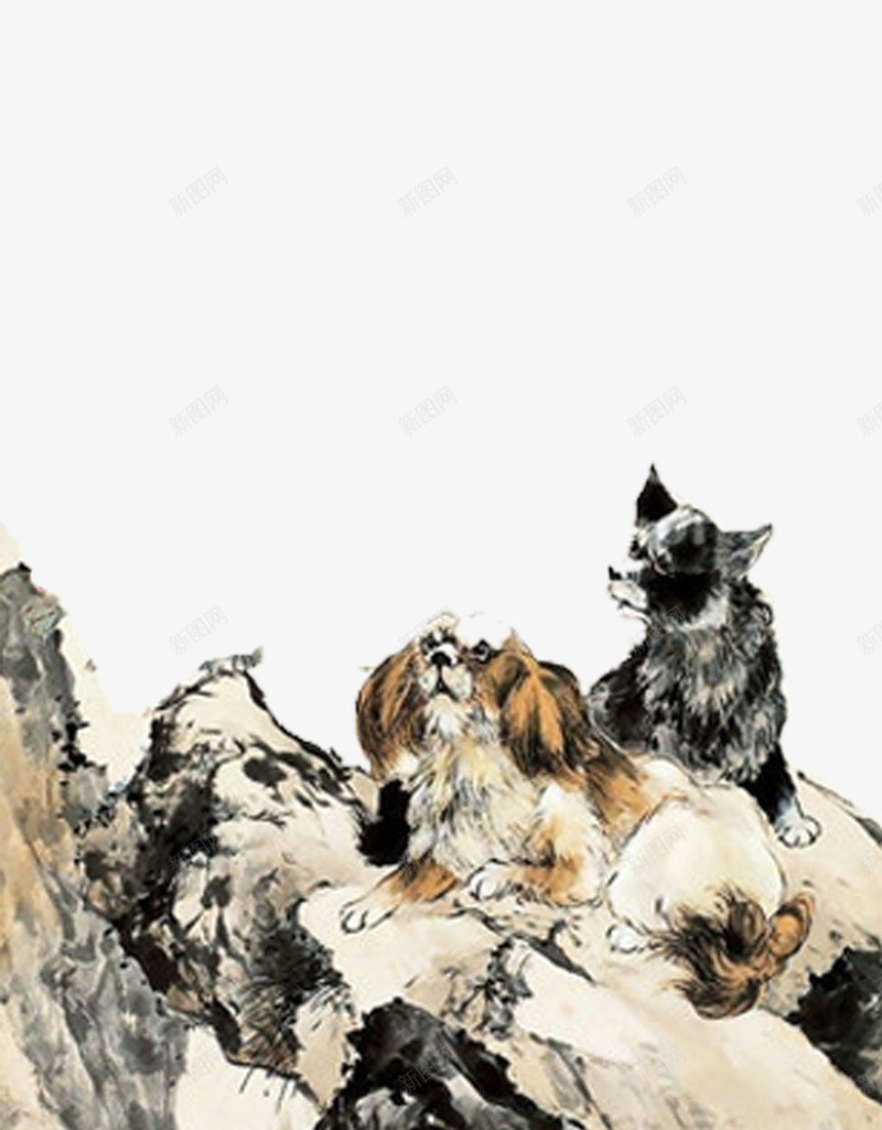 柳滨双犬图png免抠素材_新图网 https://ixintu.com 传世名画 传统 双犬图 国画 柳滨 水墨 水墨狗 犬 狗