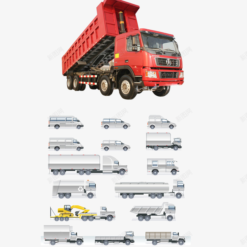大型客车一排汽车psd免抠素材_新图网 https://ixintu.com 一排汽车 大型客车 安全 拉货 红色 美观 速度