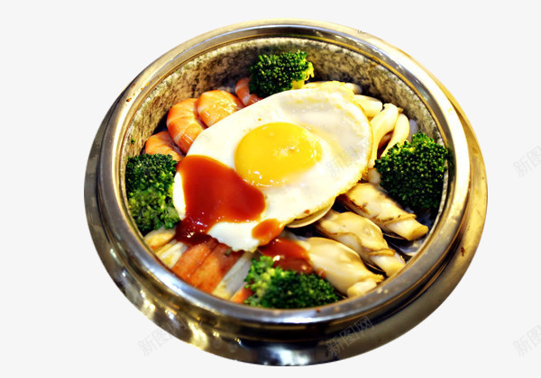 美味韩式海鲜拌饭png免抠素材_新图网 https://ixintu.com 大虾 海鲜拌饭 美味 美食 荷包蛋 西蓝花 酱汁 韩式 韩式拌饭 鱼