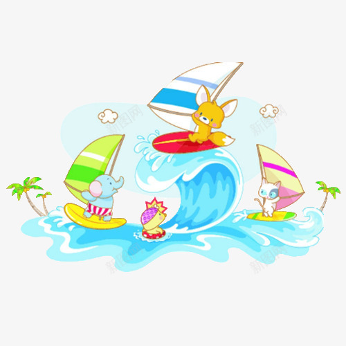 风浪中玩耍的小动物png免抠素材_新图网 https://ixintu.com 冲浪 动物 卡通 手绘 插画 浪花 海洋 海浪 风浪