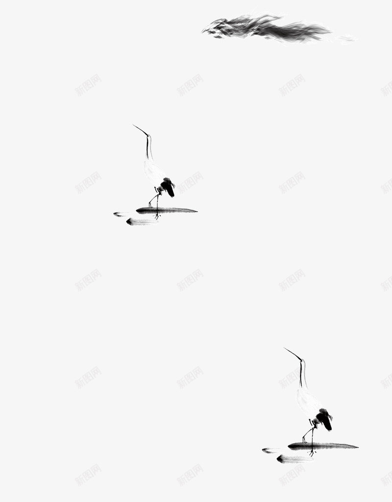 古诗背景png免抠素材_新图网 https://ixintu.com 中国风 古典文化 墨迹素材 水墨画 白鹭