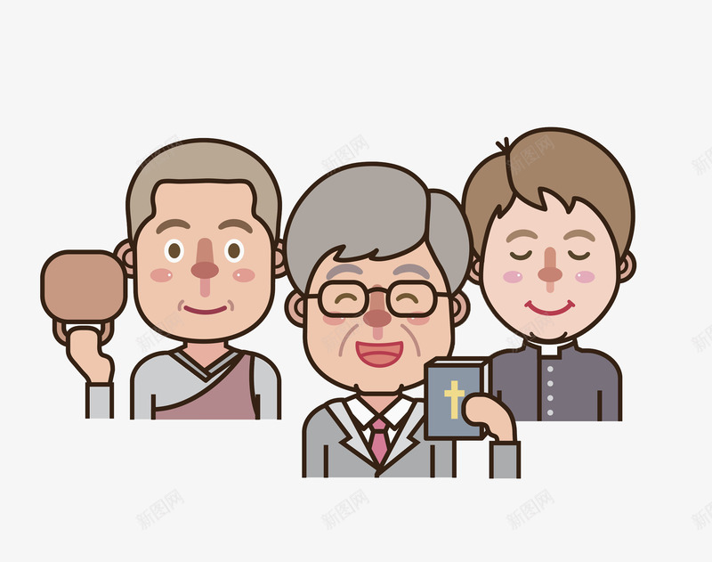 卡通神父png免抠素材_新图网 https://ixintu.com 书本 做礼拜 十字架 卡通 圣经 微笑 手绘 短发 表情
