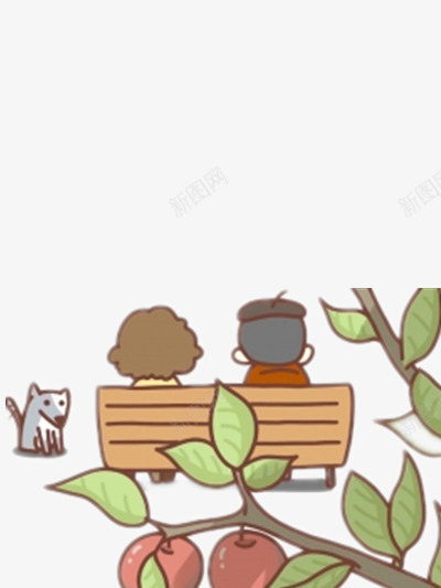 卡通的外景约会png免抠素材_新图网 https://ixintu.com 人物 树叶 狗 素材