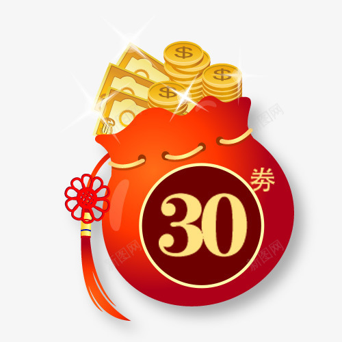 红色卡通电商购物优惠劵png免抠素材_新图网 https://ixintu.com 年货节 新年大吉 春节购物 满减优惠 狗年购物 红色灯笼
