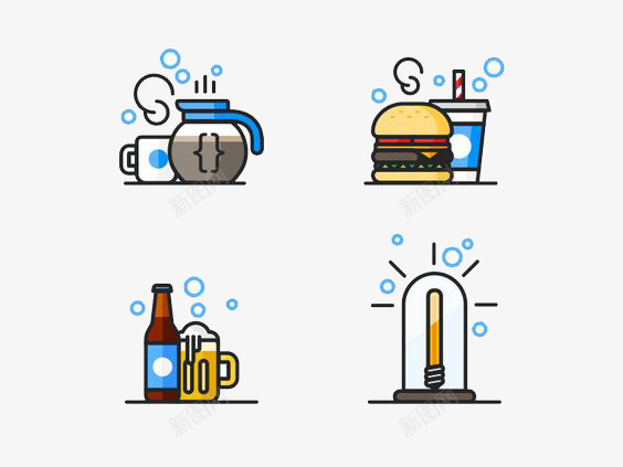 食品制作工具图标psd_新图网 https://ixintu.com 制作 咖啡 汉堡包 液体