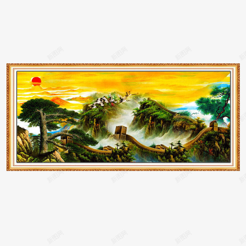 万里长城钻石画png免抠素材_新图网 https://ixintu.com 产品实物 挂画 有框画 玄关挂画 金色长城 长城装饰画 风景画