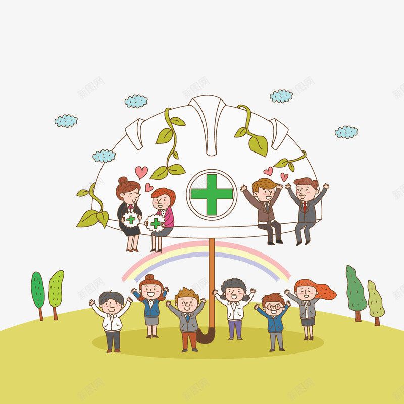 和谐社会png免抠素材_新图网 https://ixintu.com 人物 加号 卡通 彩色 彩虹 手绘 舞蹈 草地