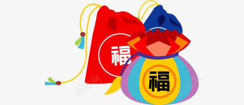 彩色福袋png免抠素材_新图网 https://ixintu.com 手绘袋子 新年素材 礼物袋 福袋