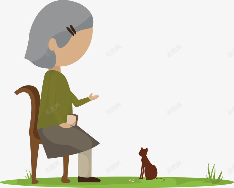 坐在椅子上喂猫的老太太png免抠素材_新图网 https://ixintu.com 休闲娱乐 卡通手绘 喂猫 矢量装饰 老人健身 老年人 老年人健康 老当益壮 运动老人