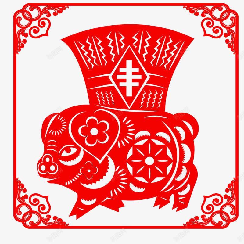 中国丰收猪年喜庆剪纸图矢量图ai免抠素材_新图网 https://ixintu.com 中国 中国风 丰收 剪纸 剪纸免抠图 动物 喜庆 猪年 红色 矢量图