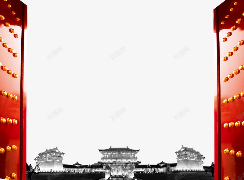 平面大门png免抠素材_新图网 https://ixintu.com 唐代 唐市 唐朝 城门 大雁塔 广告设计 毛笔字 海报 灯笼 穿越海报 设计 龙头