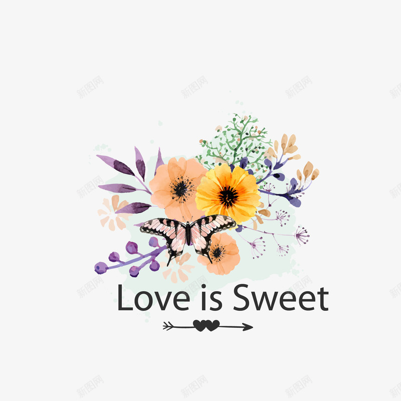 花朵爱是甜蜜婚庆标签矢量图ai免抠素材_新图网 https://ixintu.com 婚庆 婚庆标签 标签 爱是甜蜜 花朵 英文 黄色 矢量图