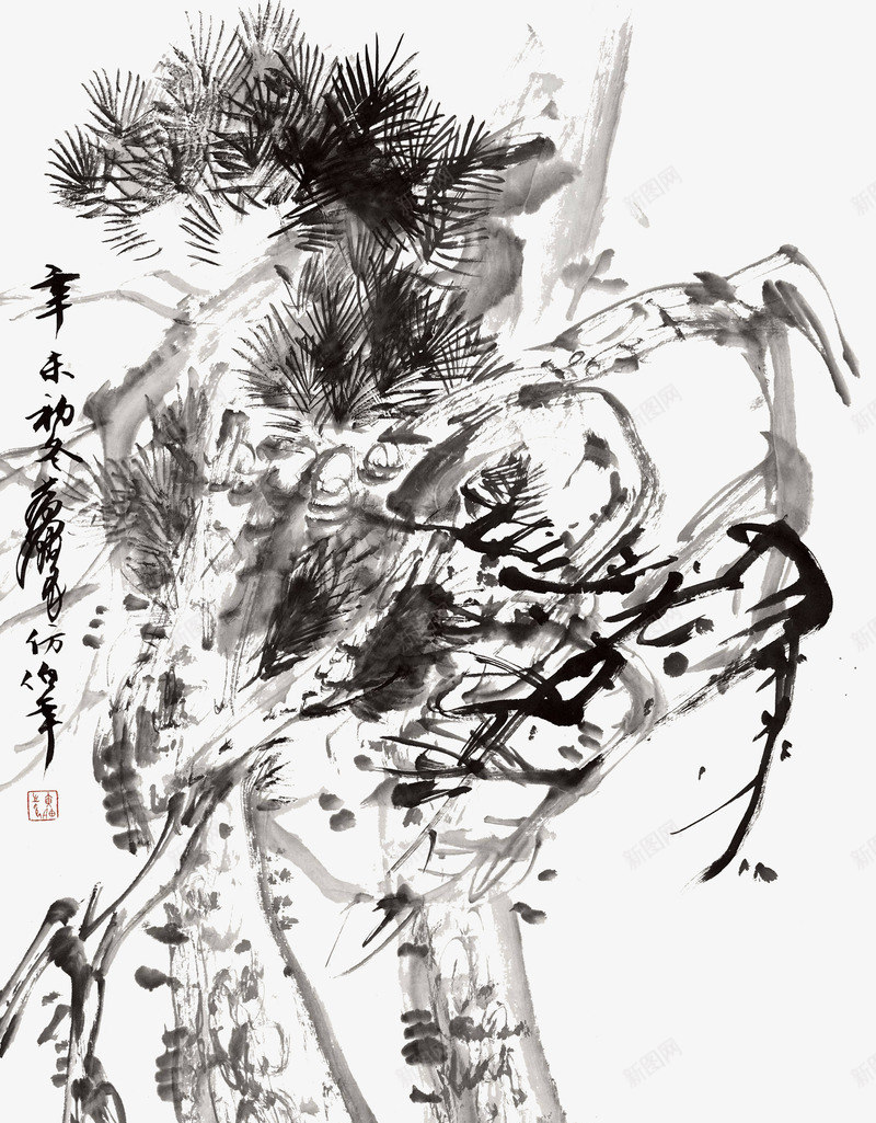 水墨画迎客松png免抠素材_新图网 https://ixintu.com 国画 国画线稿 工笔画迎客松 松树线稿 水墨松树 水墨迎客松 迎客松
