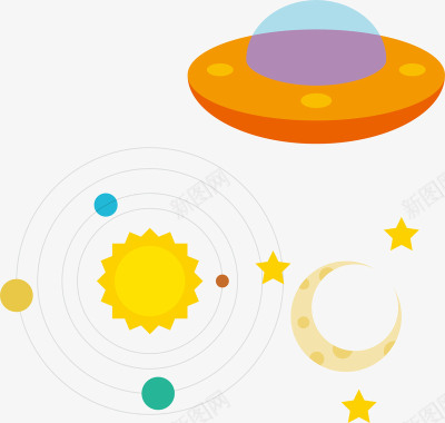飞碟太阳流星世界航空日卡通航天矢量图图标图标