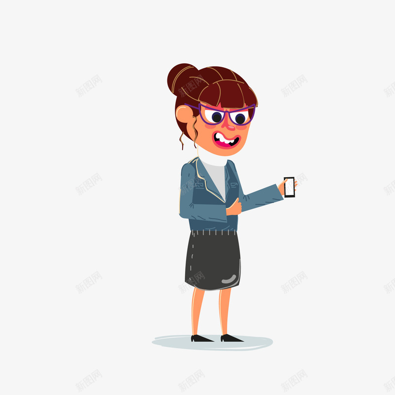 蓝色开心的卡通职场女性矢量图ai免抠素材_新图网 https://ixintu.com 卡通女性 女性 开心 职场人物 职场女性 蓝色 矢量图