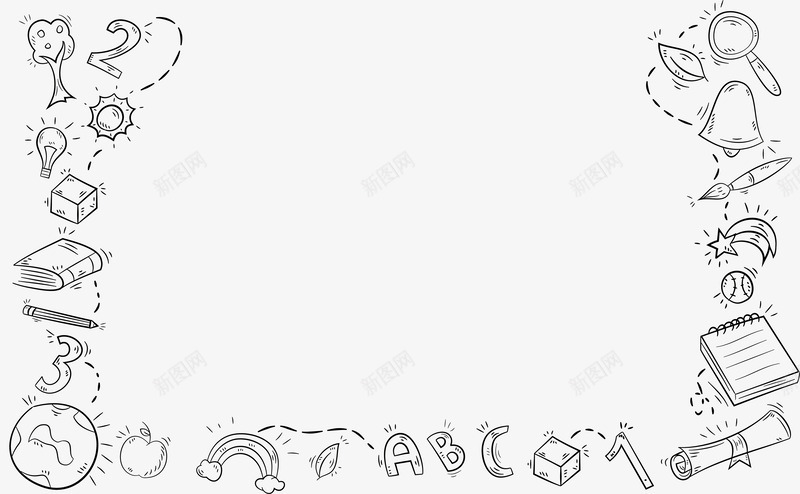 卡通黑色简笔画背景png免抠素材_新图网 https://ixintu.com 卡通背景 可爱 可爱背景 学习用品 教育活动 教育活动背景 数字 英文字母 黑色简笔画