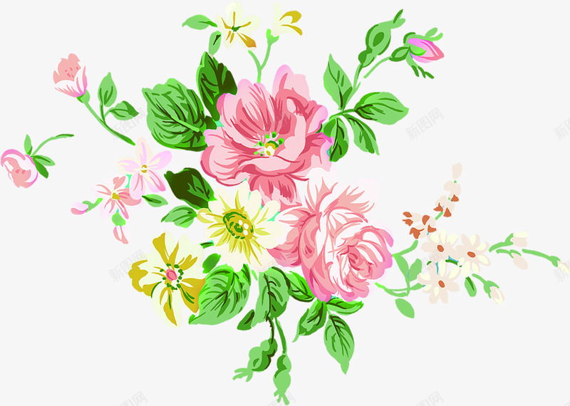 淡雅复古花朵树叶png免抠素材_新图网 https://ixintu.com 复古 树叶 淡雅 花朵