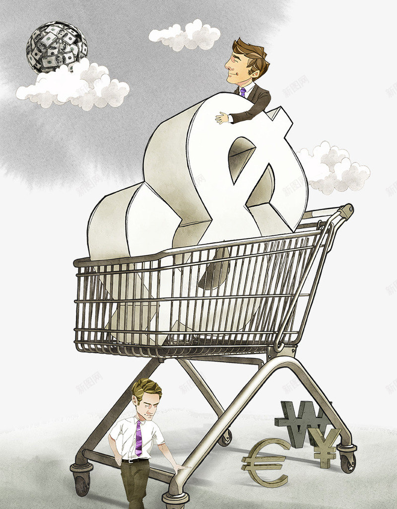 商务金融psd免抠素材_新图网 https://ixintu.com psd素材 商务人士 商务男士 商务金融 白色 科技金融 购物车 金融插画 金钱