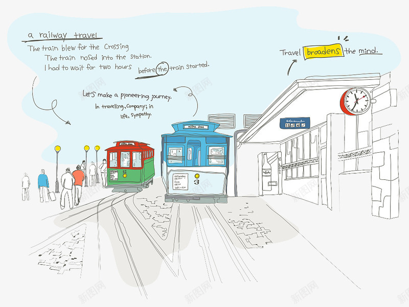 手绘插图火车站站台png免抠素材_新图网 https://ixintu.com 手绘 手绘站台 手绘车站 火车站站台 车站 车站月台